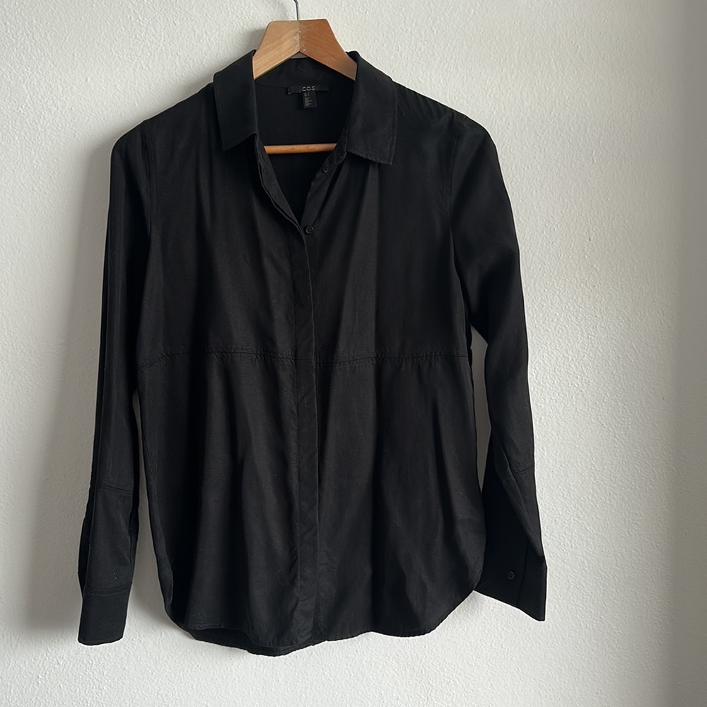 COS black button up blouse.